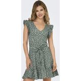 Jurk - Zwart - V-Hals - Korte Mouwen - Ruches - Regular Fit