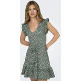 Jurk - Zwart - V-Hals - Korte Mouwen - Ruches - Regular Fit