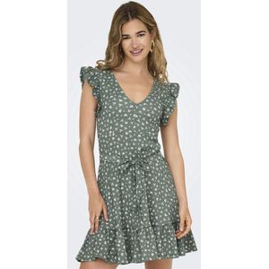 Jurk - Zwart - V-Hals - Korte Mouwen - Ruches - Regular Fit