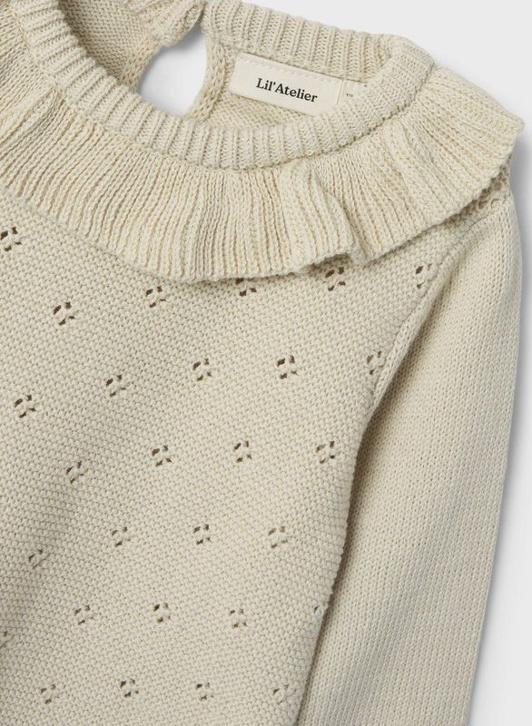 Gebreide Trui - Regular Fit - Lange Mouwen - Ronde Hals - Met Ruches en Golvend Detail