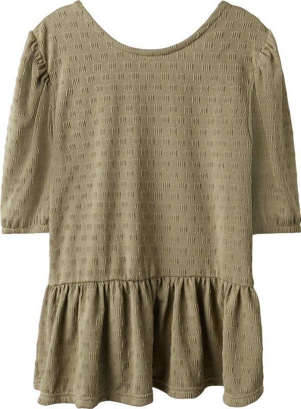 T-shirt - Regular Fit - Jacquard - Korte Mouwen - Peplum Detail