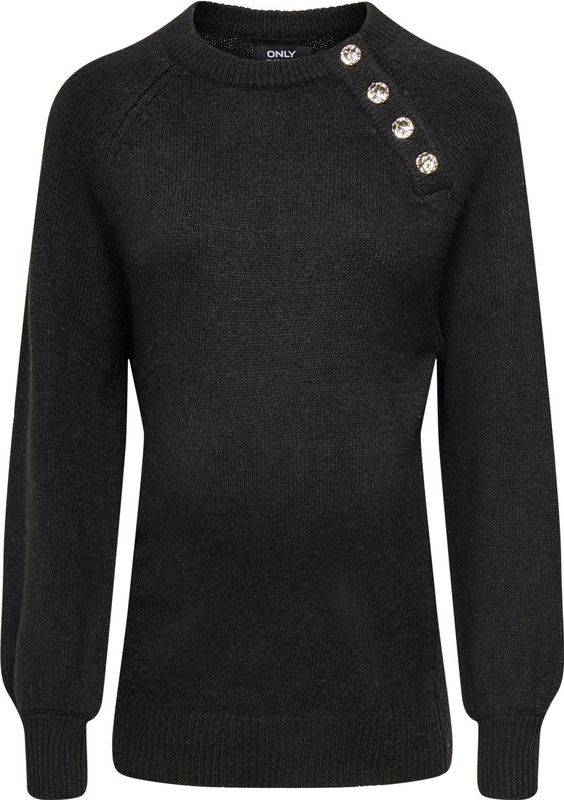 ONLY - Gebreide zwangerschapstrui - Ronde Hals - Lange Mouwen - Goudkleurige Knopen