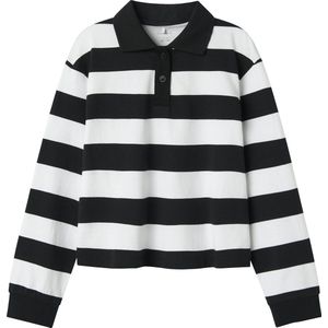 NAME IT - NKFLili - T-shirt - Zwart/Wit - Lange Mouw - Geribbelde Kraag