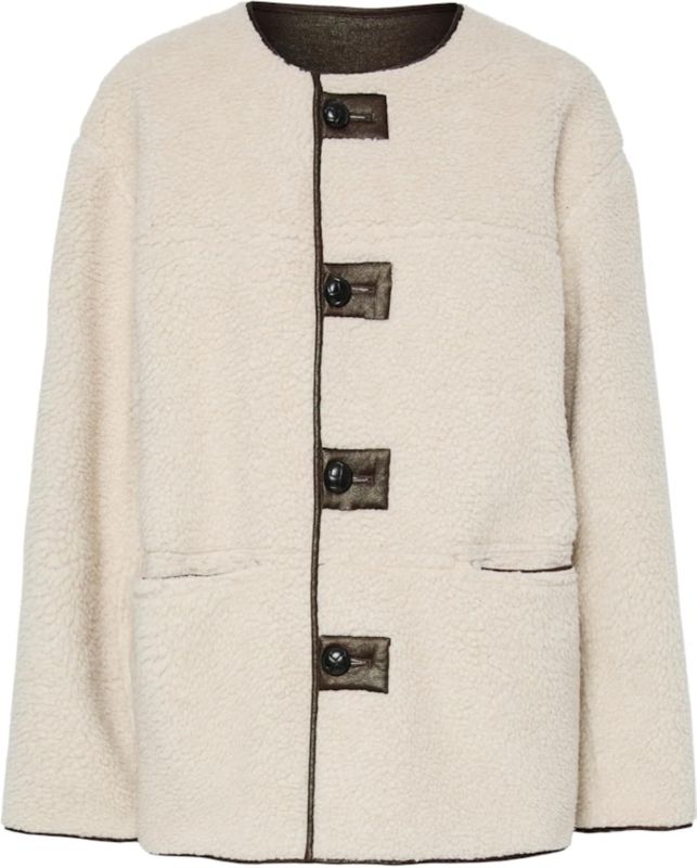 Pieces - Pcjulie Reversible Teddy Coated Jac - Damesjas - Birch/Dark Brown