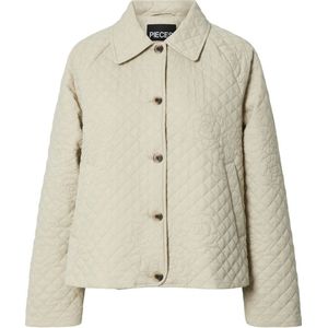 PIECES - Tussenjas - Ecru - Klassieke Kraag - Gequilt