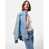 Pcjidi - Spijkerjas - Denim - Ronde Hals - Knoopsluiting - Borstzak en Voorzakken