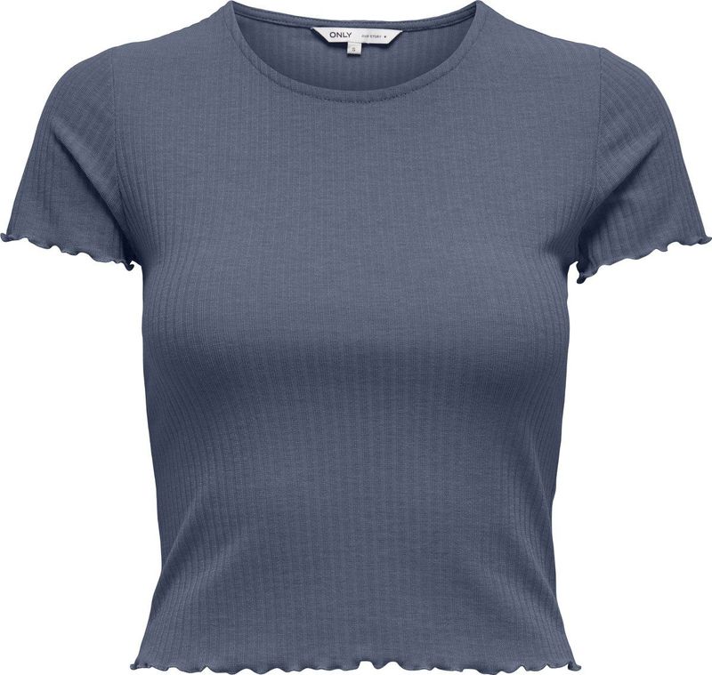 ONLY Onlemma S/S Noos Jrs Top met ronde hals, voor dagelijks gebruik met ruches, vintage indigo, S, dames, Vintage Indigo, S