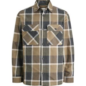 JACK & JONES Jprrayle Melange Check L/S Overshirt Sn, Malt Ball, XS