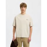 SELECTED - SLHNORMAN - T-shirt - Greige/Zwart - Wijde Pasvorm