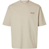 SELECTED - SLHNORMAN - T-shirt - Greige/Zwart - Wijde Pasvorm