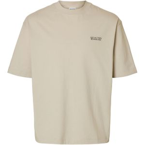 SELECTED - SLHNORMAN - T-shirt - Greige/Zwart - Wijde Pasvorm