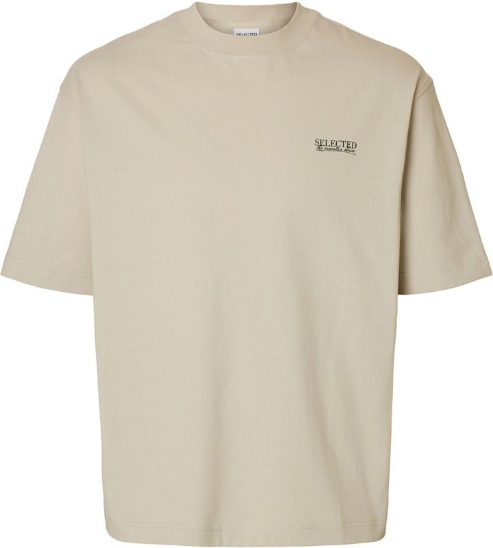 SELECTED - SLHNORMAN - T-shirt - Greige/Zwart - Wijde Pasvorm