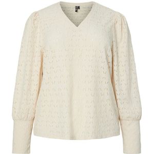 PIECES - PCCHRISTY - Top - Ecru - Lange Mouwen - V-hals