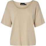 Pieces - Pcsalima Ss O-neck Knit Top - T-shirt - Sandshell/gold Lurex