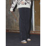 Jeans - Wide-leg - Denim - Met Strass-steentjes - Verstelbare Taille