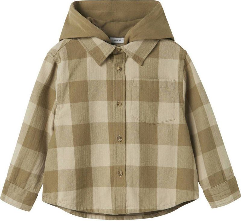 NAME IT - Overhemd - Groen met Beige - Katoen