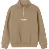 Name It - NKMBRODY LS NREG SWEAT ZIP - Sweatshirt - Bruin - Met Opstaande Kraag en Korte Ritssluiting
