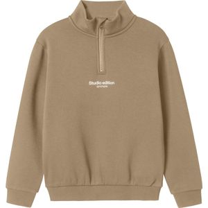 Name It - NKMBRODY LS NREG SWEAT ZIP - Sweatshirt - Bruin - Met Opstaande Kraag en Korte Ritssluiting