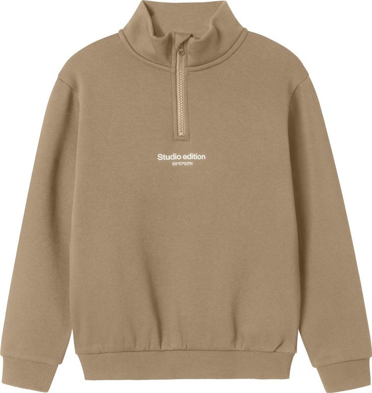 Name It - NKMBRODY LS NREG SWEAT ZIP - Sweatshirt - Bruin - Met Opstaande Kraag en Korte Ritssluiting