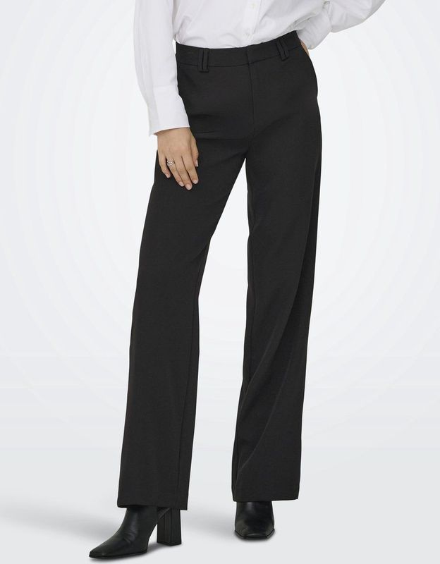 ONLY - ONLELLY LIFE HW STRAIGHT - Broek - Zwart - Wide Leg Regular Waist