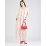 Vmcamille - Lange Jurk - Rood - V-Hals - Mouwloos - Ruches