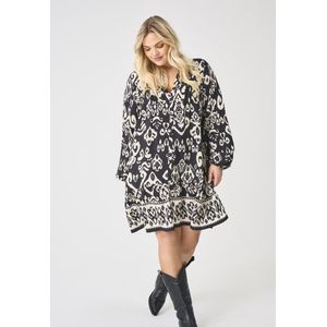 ONLY CARMAKOMA - Korte Jurk - Viscose - Midi-lengte - V-Hals - Lange Mouwen - Ballonmouwen