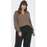 ONLY Carmakoma - Blouse - Bruin - Lange Mouwen - Smock aan de Manchetten