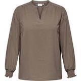 ONLY Carmakoma - Blouse - Bruin - Lange Mouwen - Smock aan de Manchetten