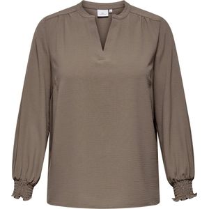 ONLY Carmakoma - Blouse - Bruin - Lange Mouwen - Smock aan de Manchetten