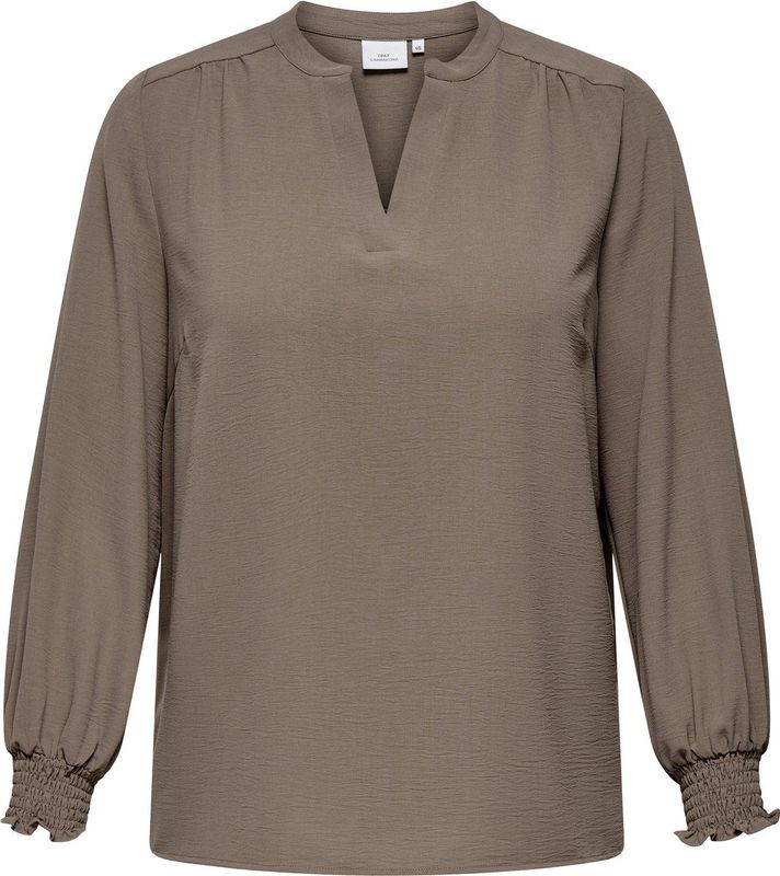 ONLY Carmakoma - Blouse - Bruin - Lange Mouwen - Smock aan de Manchetten