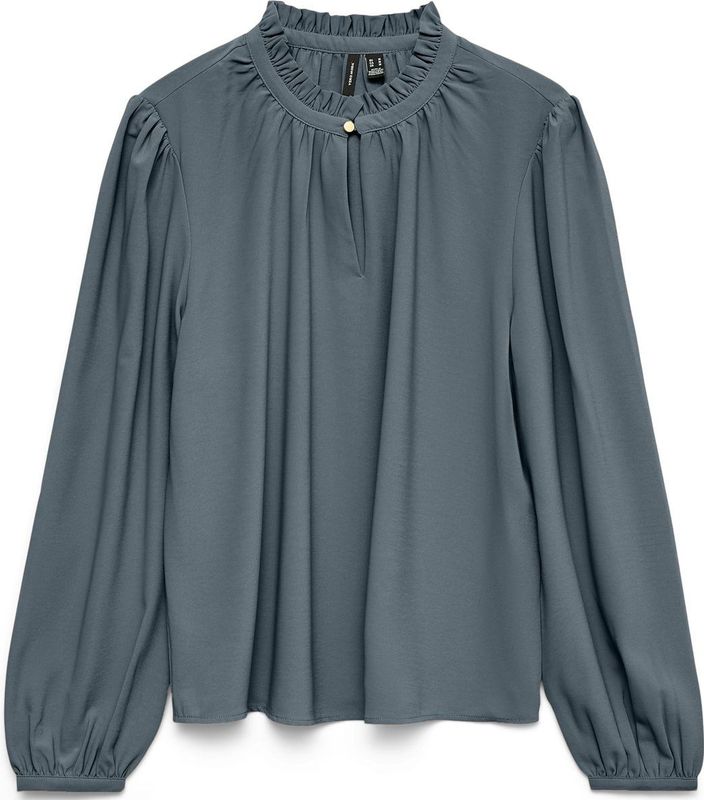 Vero Moda - Vmani Ls Frill Top Wvn Ga - Blouse - Stormy Weather