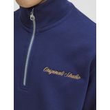 Jack & Jones - Sweatshirt - Navy - Losse Pasvorm - Halve Rits