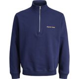 Jack & Jones - Sweatshirt - Navy - Losse Pasvorm - Halve Rits