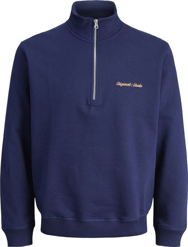 Jack & Jones - Sweatshirt - Navy - Losse Pasvorm - Halve Rits