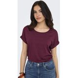 Only - ONLMOSTER - T-shirt - Wijnrood - Korte Mouwen - Met Omslag