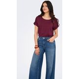 Only - ONLMOSTER - T-shirt - Wijnrood - Korte Mouwen - Met Omslag