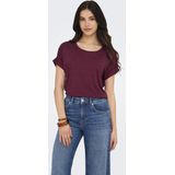 Only - ONLMOSTER - T-shirt - Wijnrood - Korte Mouwen - Met Omslag