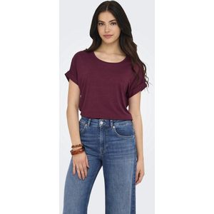 Only - ONLMOSTER - T-shirt - Wijnrood - Korte Mouwen - Met Omslag