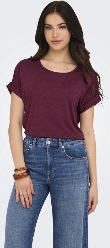Only - ONLMOSTER - T-shirt - Wijnrood - Korte Mouwen - Met Omslag