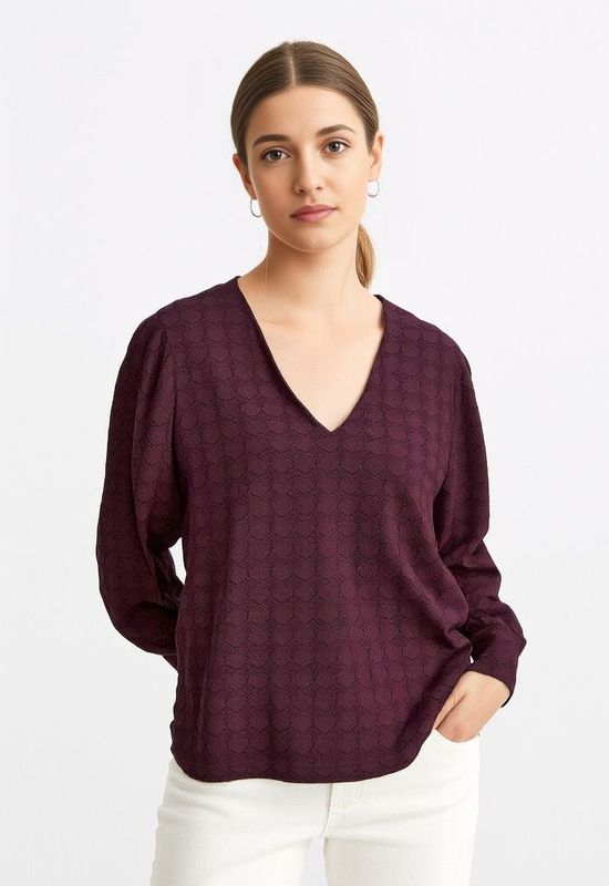 Vero Moda - Vmbecca Ls V-neck Lace Top - Wijnrood - T-shirt