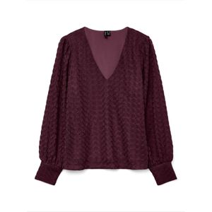 Vero Moda - Vmbecca Ls V-neck Lace Top - Wijnrood - T-shirt