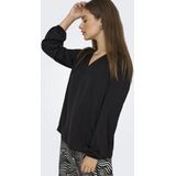 Only - ONLLUCY LIFE LS V-NECK TOP WVN - Shirt met Lange Mouwen - Zwart - Regular Fit