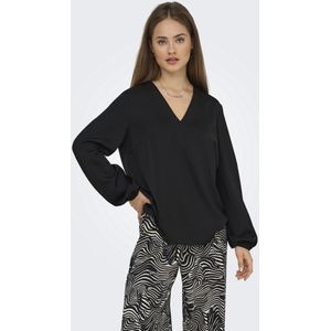 Only - ONLLUCY LIFE LS V-NECK TOP WVN - Shirt met Lange Mouwen - Zwart - Regular Fit