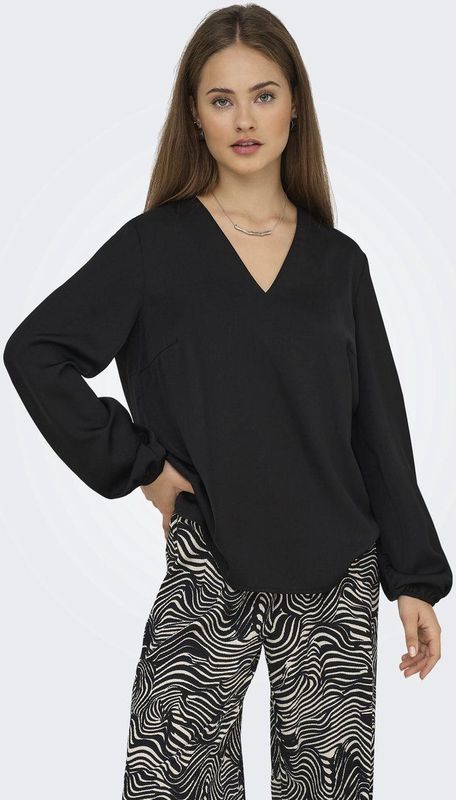 Only - ONLLUCY LIFE LS V-NECK TOP WVN - Shirt met Lange Mouwen - Zwart - Regular Fit