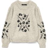 Vero Moda - Vmjuta Ls O-neck Embrodery - Pullover - Medium Grey Mel/w. Black