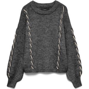 Vero - Oda Vlina Ls O-neck - Gebreide Trui - Donkergrijs