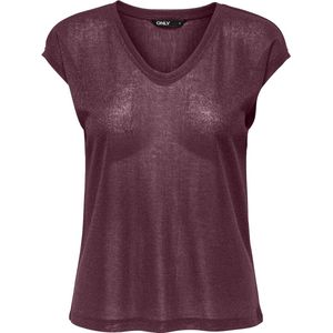 Only - ONLSILVERY S/S V NECK LUREX TOP JRS NOOS - T-shirt - Wijnrood - Korte Mouwen