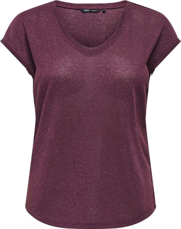 Only - ONLSILVERY - T-shirt - Wijnrood - Korte Mouwen - Loose Fit