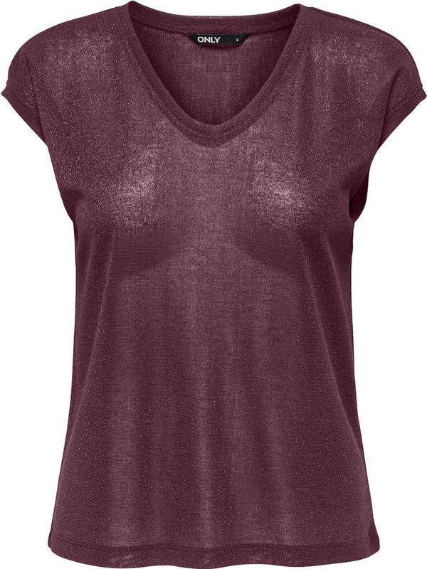 Only - ONLSILVERY - T-shirt - Wijnrood - Korte Mouwen - Loose Fit