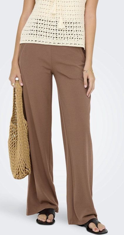 JDY - Broek met Wijde Pijpen - Zwart - Katoen - Elastische Taille